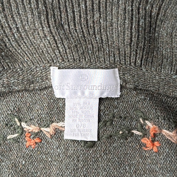 Soft Surroundings Wool Silk Blend Women's Wrap Olive Green Knit Shawl Lagenlook - Picture 5 of 6